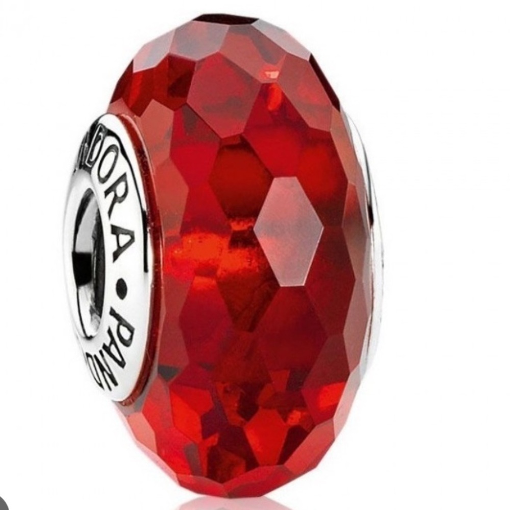 Retired Sterling Silver Red Fascinating Faceted Murano Glass Bead - 791066
